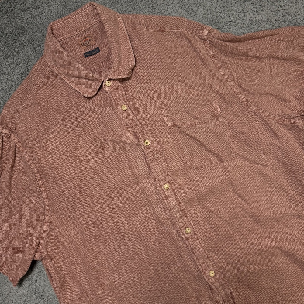 Faherty Palma Linen Shirt Men's 2XL Short-Sleeve Cedar Rose Summer
